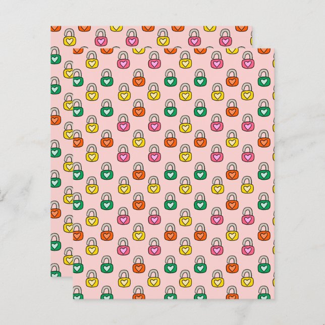 Heartfelt Locks Pattern Flat Paper Sheet (Voorkant / Achterkant)