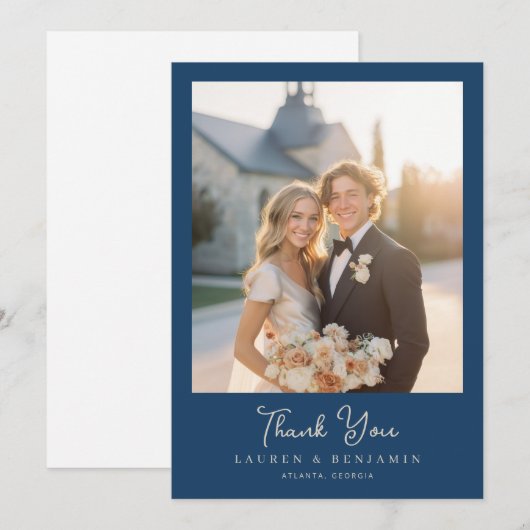Heartfelt Navy Romantic Photo Bedankkaart (Voorkant / Achterkant)