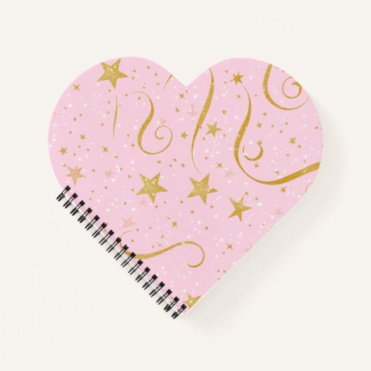 Heartfelt Stars – Pink & Gold Star Hartvormig Nee Notitieboek (Voorkant)