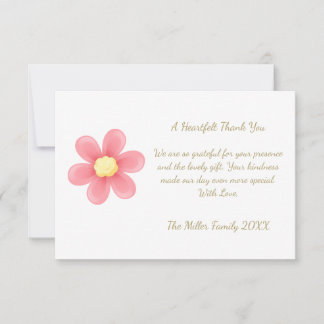 Heartfelt Thank You Card with Pink Daisy  Bedankkaart