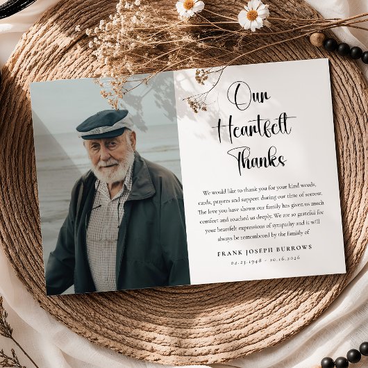 Heartfelt Thanks Funeral Photo & Message Sympathy  Bedankkaart