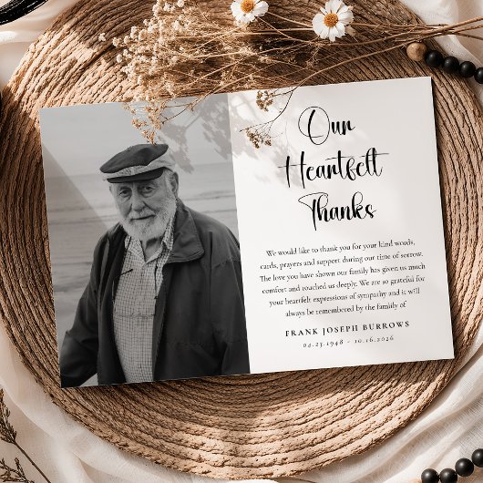 Heartfelt Thanks Funeral Photo & Message Sympathy Bedankkaart