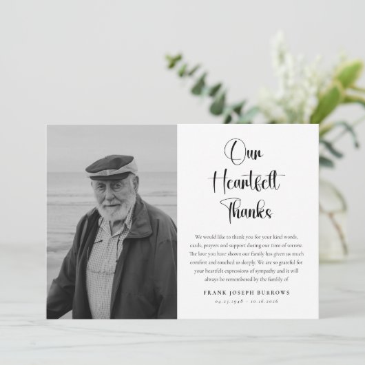 Heartfelt Thanks Funeral Photo & Message Sympathy Bedankkaart (Staand voorkant)