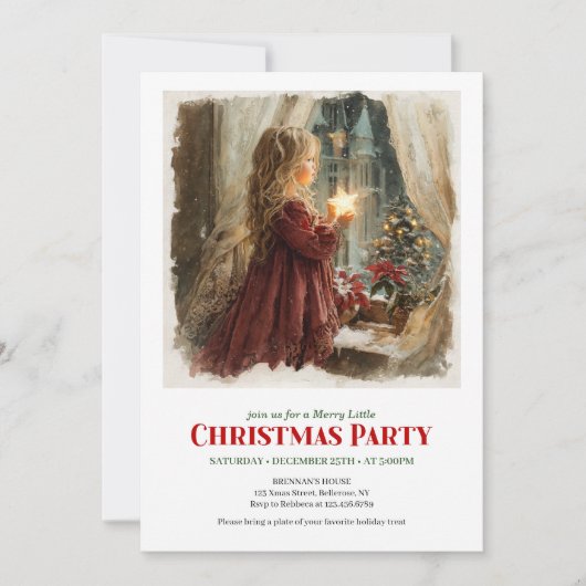 Heartfelt Victorian Little Girl Awaiting Santa  Kaart (Voorkant)