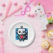Heartful Robot - Speelse Tech-geïnspireerde liefde Papieren Bordje (Feest)
