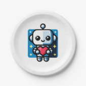 Heartful Robot - Speelse Tech-geïnspireerde liefde Papieren Bordje (Voorkant)