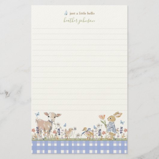 Hearthlight Notes Lente Zachte Weide Gingham Briefpapier (Voorkant)