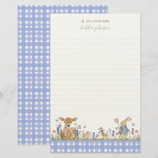 Hearthlight Notes Lente Zachte Weide Gingham Briefpapier (Voorkant / Achterkant)