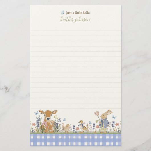 Hearthlight Notes Lente Zachte Weide Gingham Briefpapier (Voorkant)
