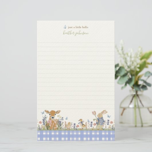 Hearthlight Notes Lente Zachte Weide Gingham Briefpapier (Staand voorkant)