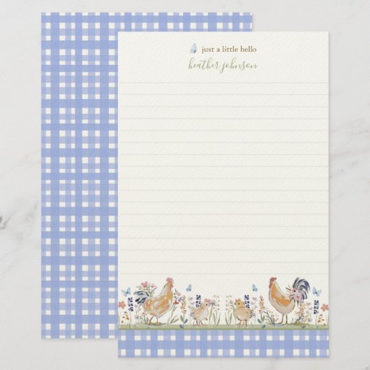 Hearthlight Notes Lente Zachte Weide Gingham Briefpapier (Voorkant / Achterkant)