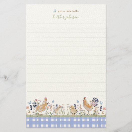 Hearthlight Notes Lente Zachte Weide Gingham Briefpapier (Voorkant)