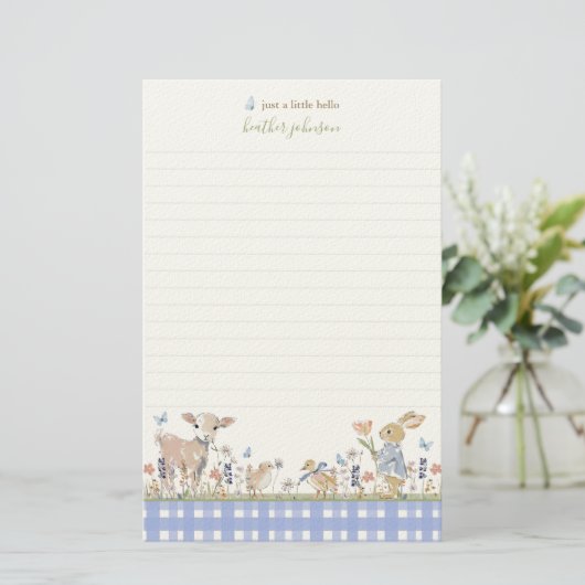 Hearthlight Notes Spring Soft Meadow Gingham Briefpapier (Staand voorkant)