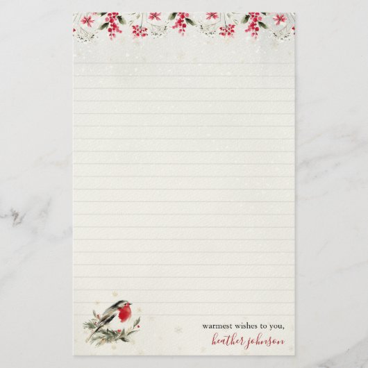 Hearthlight Notes Winter Robin Bird Personalized Briefpapier (Voorkant)