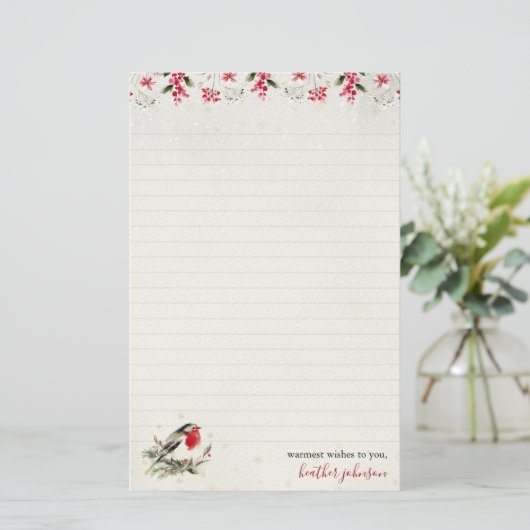 Hearthlight Notes Winter Robin Bird Personalized Briefpapier (Staand voorkant)