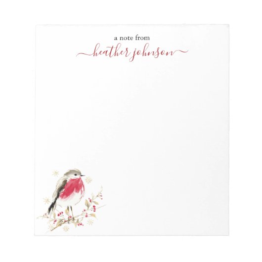 Hearthlight Notes Winter Robin Bird Personalized Notitieblok (Voorkant)