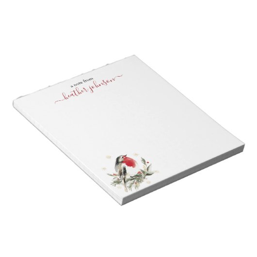Hearthlight Notes Winter Robin Bird Personalized Notitieblok (Schuin)