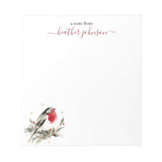 Hearthlight Notes Winter Robin Bird Personalized Notitieblok (Voorkant)