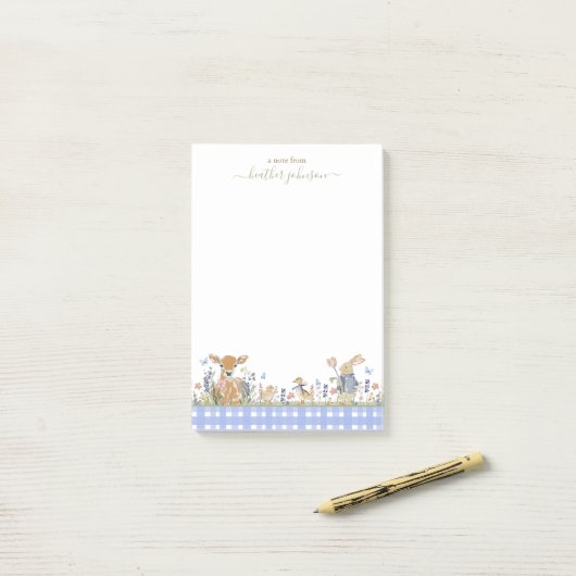 Hearthlight Notities Lente Zachte Weide Gingham Post-it® Notes (Op bureau)