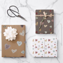 Hearts2 Wrapping Papier Lakens - Bruin - Set van 3 Inpakpapier Vel