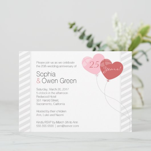 Hearts 25th Silver Wedding Jubileum Party Kaart (Staand voorkant)