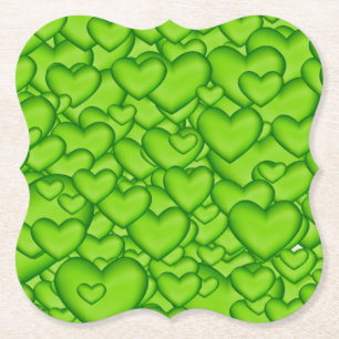 Hearts 3D Texture Green Pattern-68689 Kartonnen Onderzetters