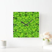 Hearts 3D Texture Green Pattern-68689 Vierkante Klok (Huis)