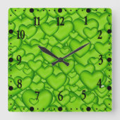Hearts 3D Texture Green Pattern-68689 Vierkante Klok (Voorkant)