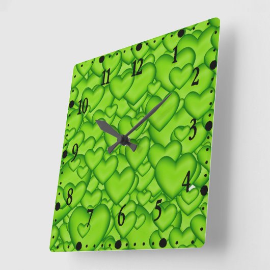 Hearts 3D Texture Green Pattern-68689 Vierkante Klok (Hoek)