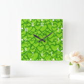 Hearts 3D Texture Green Pattern-68689 Vierkante Klok (Huis)