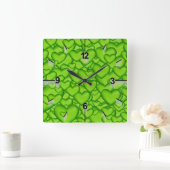 Hearts 3D Texture Green Pattern-68689 Vierkante Klok (Huis)