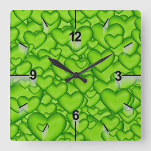 Hearts 3D Texture Green Pattern-68689 Vierkante Klok