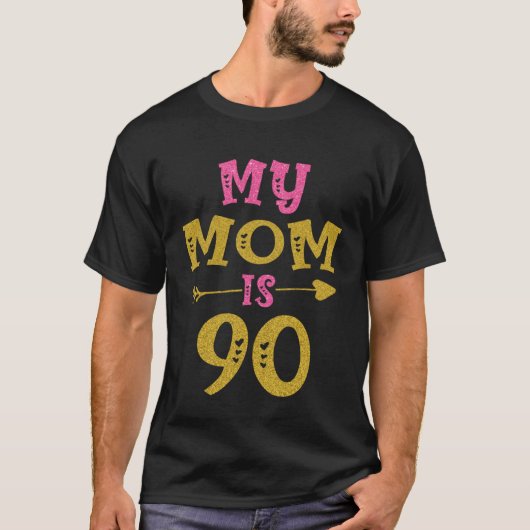 Hearts 90th Bday For Mom From Son Daughter T-shirt (Voorkant)