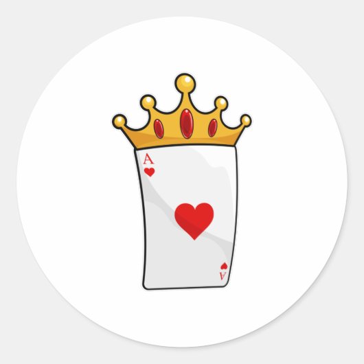 Hearts Ace met Queen Crown Ronde Sticker (Voorkant)