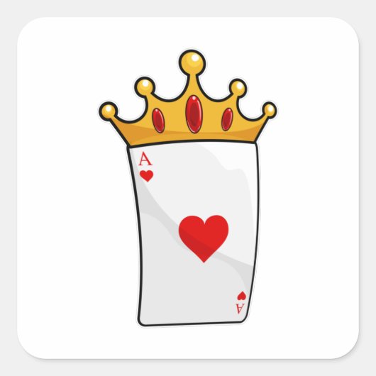 Hearts Ace met Queen Crown Vierkante Sticker (Voorkant)