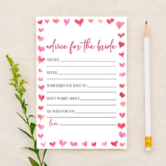 Hearts Advice For The Bride Bridal Shower Game  Briefpapier