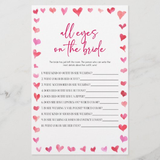 Hearts All Eyes On The Bride Bridal Shower Game  Briefpapier (Voorkant)