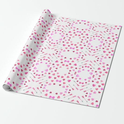 Hearts and Arrows Valentijnsdag Wrapping Paper Cadeaupapier (Uitgerold)