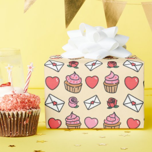 Hearts and Cupcakes Wrapping Paper Cadeaupapier (Verjaardagsfeest)