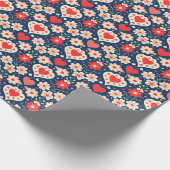 Hearts and Flowers Folk Pattern Valentine Cadeaupapier (Hoek)