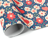 Hearts and Flowers Folk Pattern Valentine Cadeaupapier (Rol Hoek)