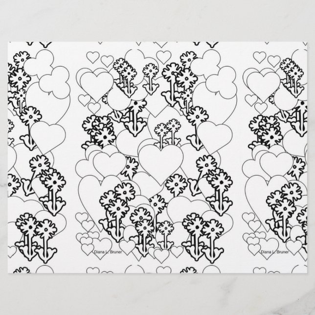 Hearts and Flowers Kinder kleurplaat Placemat (Voorkant)