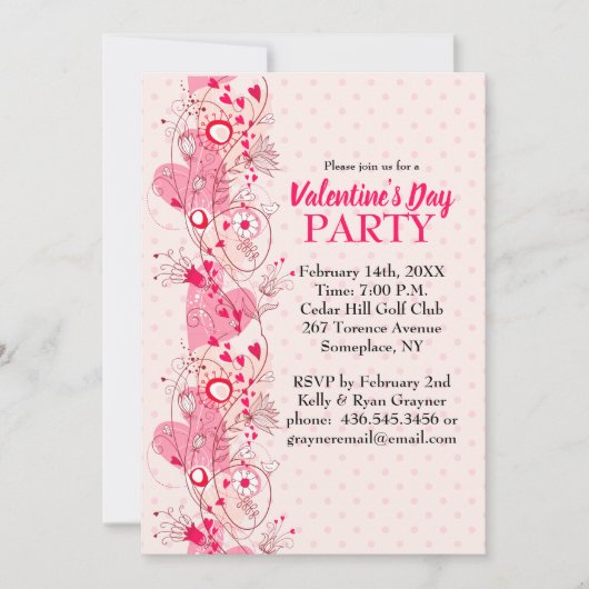 Hearts and Polka Dots Valentijn Party Invitation Kaart (Voorkant)
