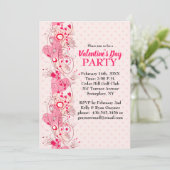 Hearts and Polka Dots Valentijn Party Invitation Kaart (Staand voorkant)