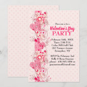 Hearts and Polka Dots Valentijn Party Invitation Kaart (Voorkant / Achterkant)