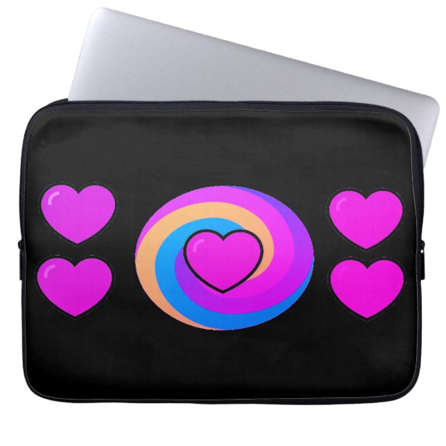 Hearts and Rainbows on a Black Background  Laptop Sleeve (Voorkant)