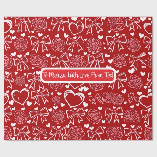 Hearts and Roses Personalizable Wrapping Paper Cadeaupapier (Vlak)