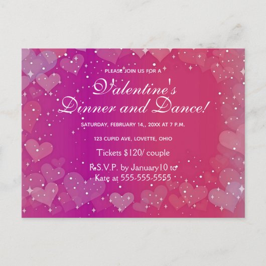 Hearts and Stars Valentijnsdag Dance Invitation Uitnodiging Briefkaart (Voorkant)