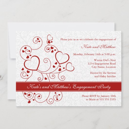 Hearts and Swirls Engagement Party Kaart (Voorkant)