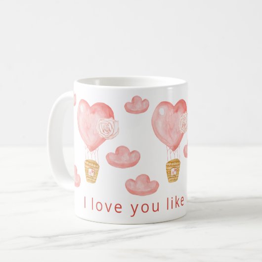 Hearts Ballon Valentijn Aangepast op maat Koffiemok (Voorkant links)